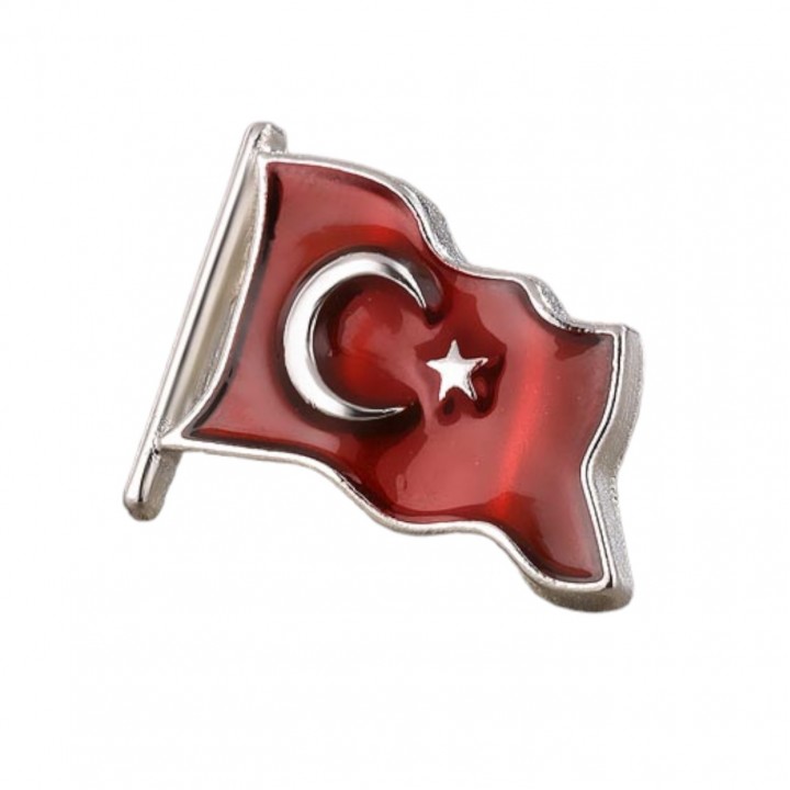 Promosyon Gümüş Çerçeveli Türk Bayrağı Mineli Yaka Rozeti